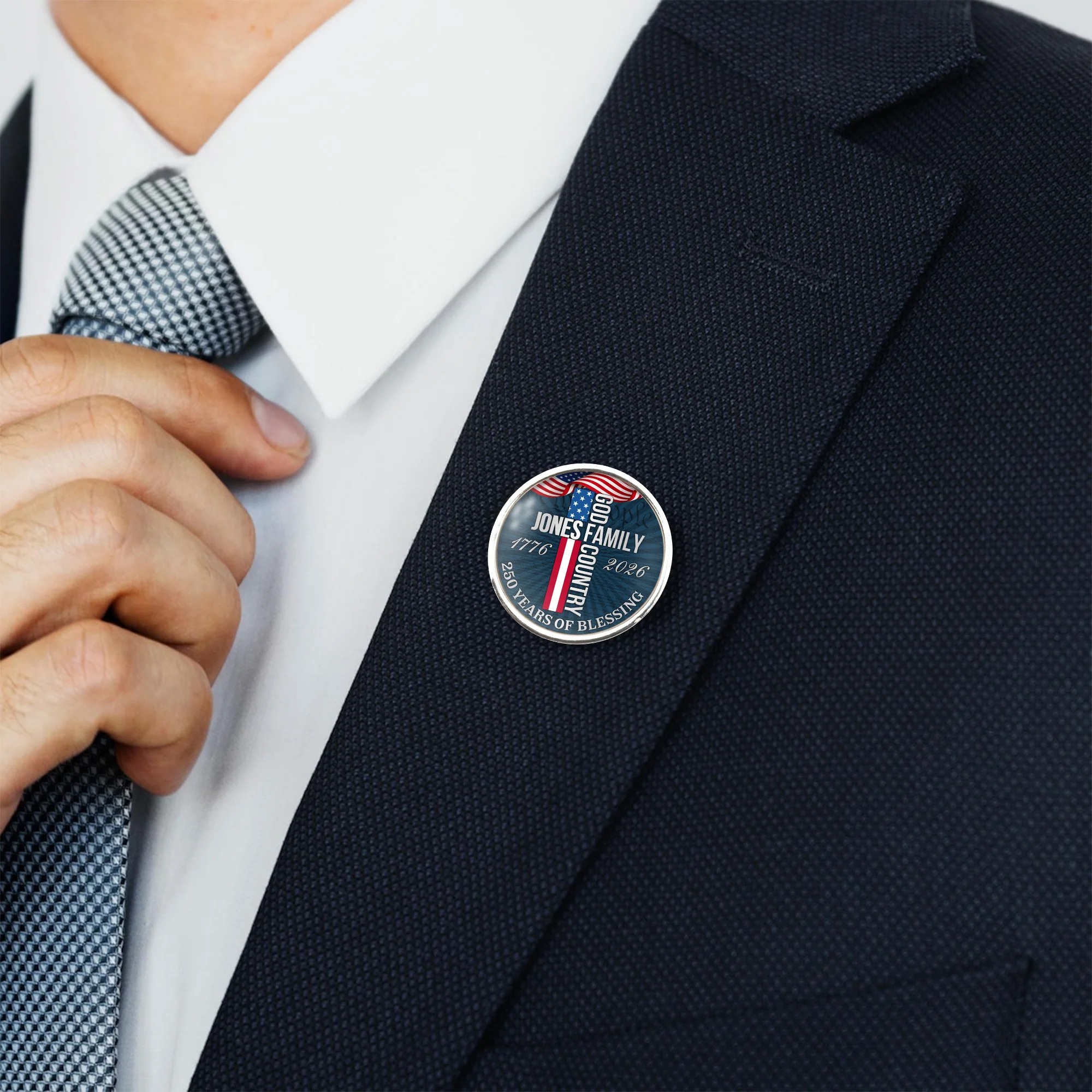 Custom Family Name Blessing God Country Cross USA 250 Years of Blessing 1776–2026 Lapel Pin LM32 899681 - Image 3
