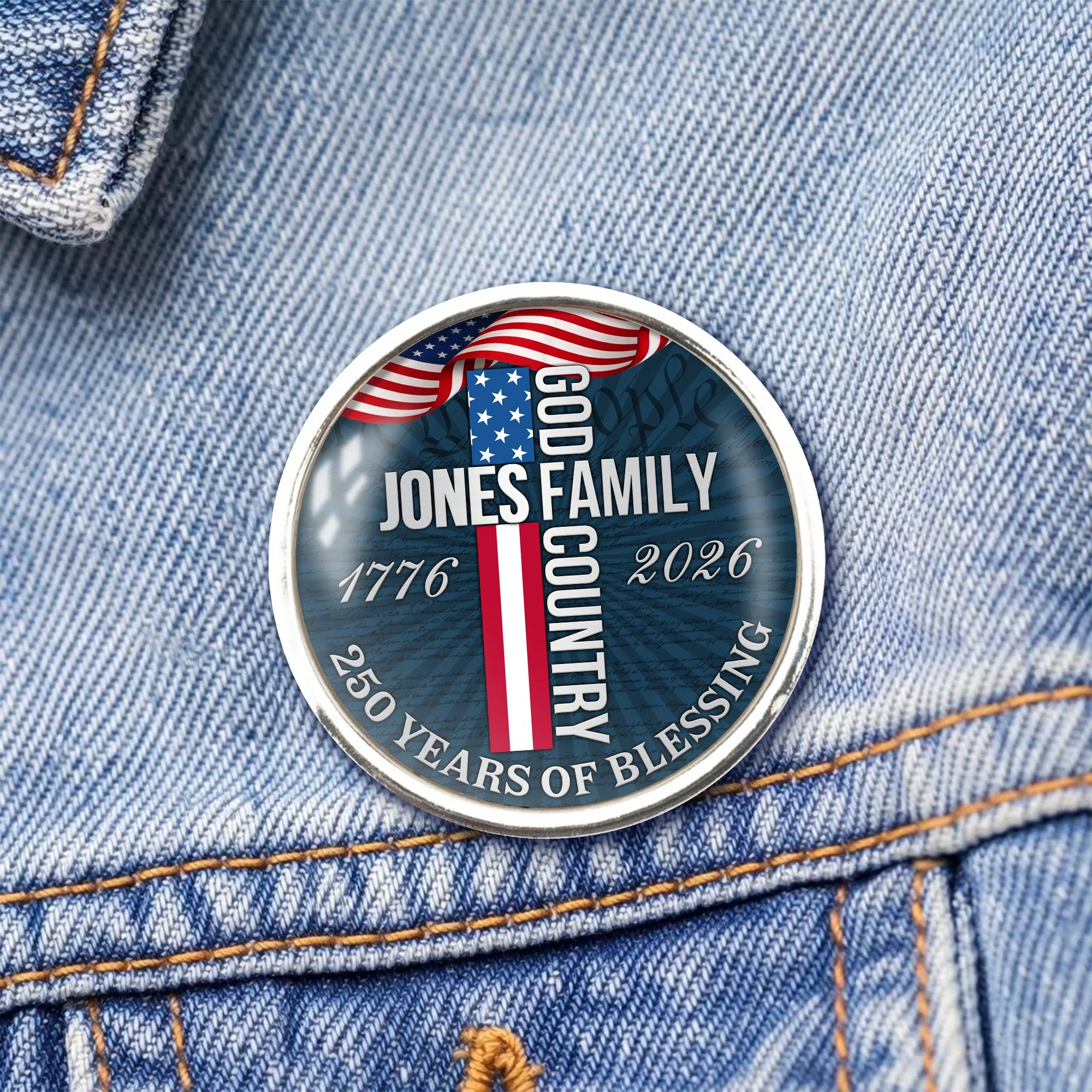 Custom Family Name Blessing God Country Cross USA 250 Years of Blessing 1776–2026 Lapel Pin LM32 899681 - Image 4