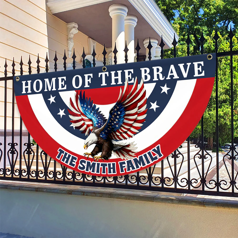 Custom Family Name Home Of The Brave Patriotic Eagle Non-Pleated Fan Flag HO82 901942 - Image 4