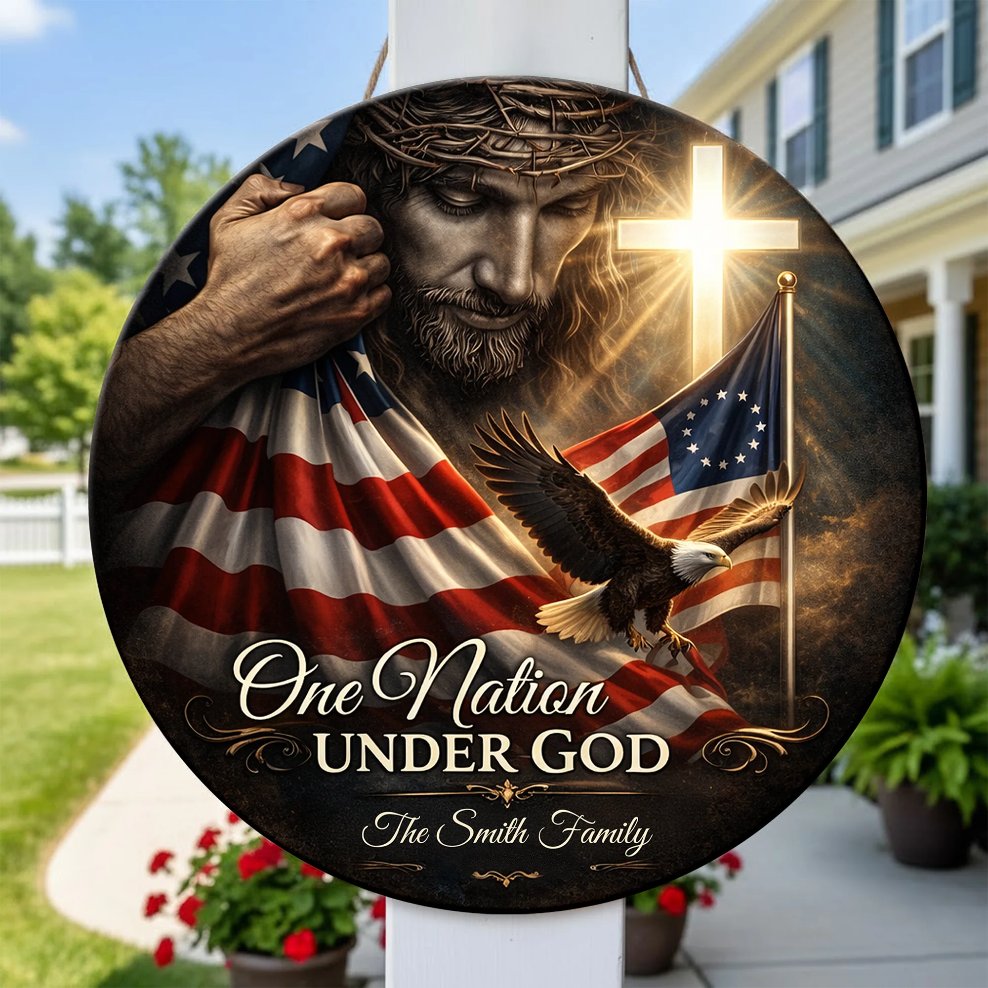 Custom Family Name One Nation Under God USA 250 Anniversary Doorsign TH10 898841 - Image 2