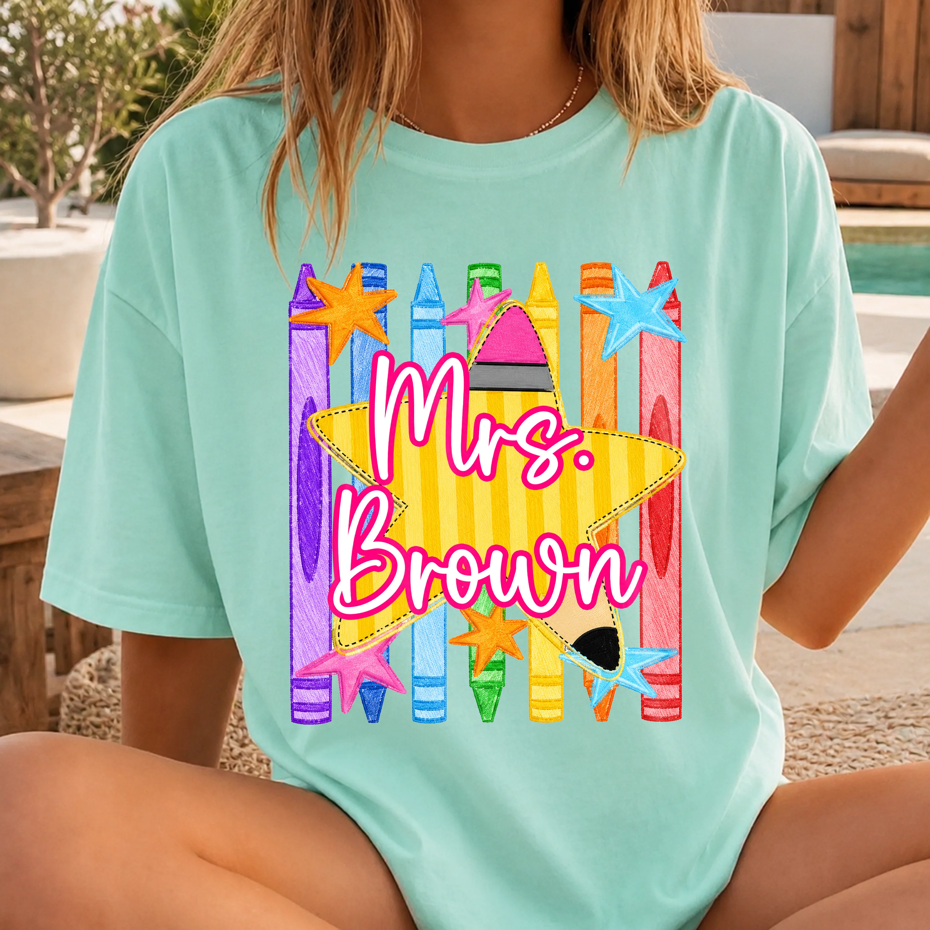 Custom Name Pencil Crayons Teacher Back To School Comfort Shirt CH07 911922 - Image 7