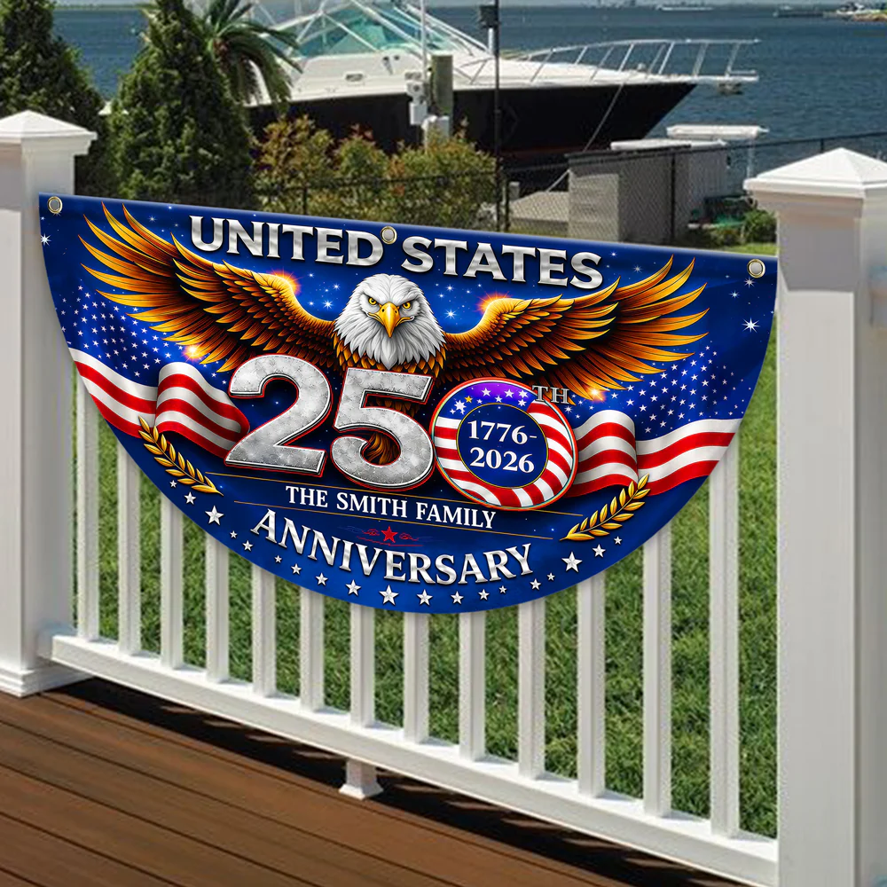 Custom Family Name United States 250th Anniversary 1776–2026 Eagle Non-Pleated Fan Flag LM32 669173 - Image 2