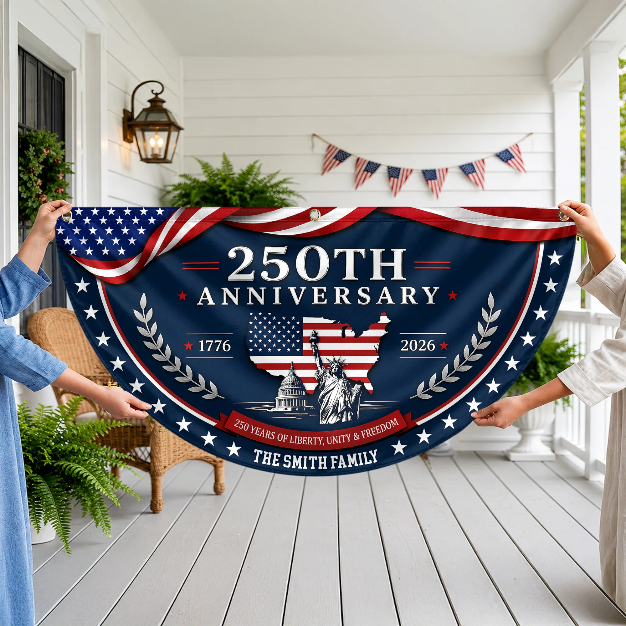 Custom Family Name US 250 Years of Liberty, Unity & Freedom 1776-2026 Non-Pleated Fan Flag TH10 170229 - Image 6