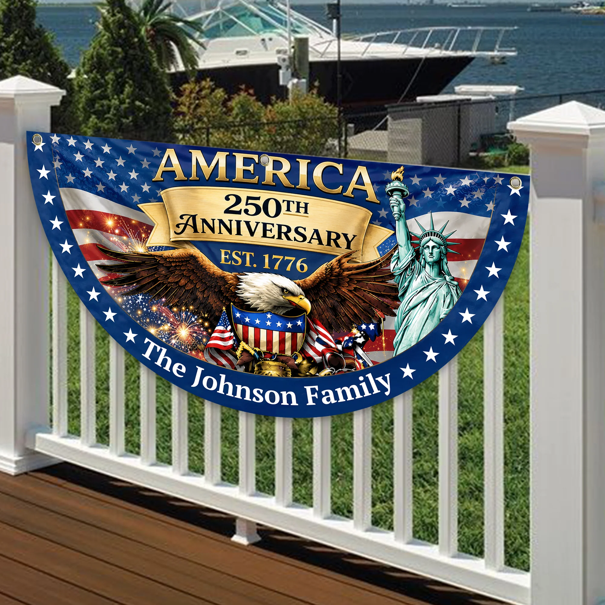 Custom Family Name USA 250th Anniversary Eagle Non-Pleated Fan Flag LM32 669171 - Image 2