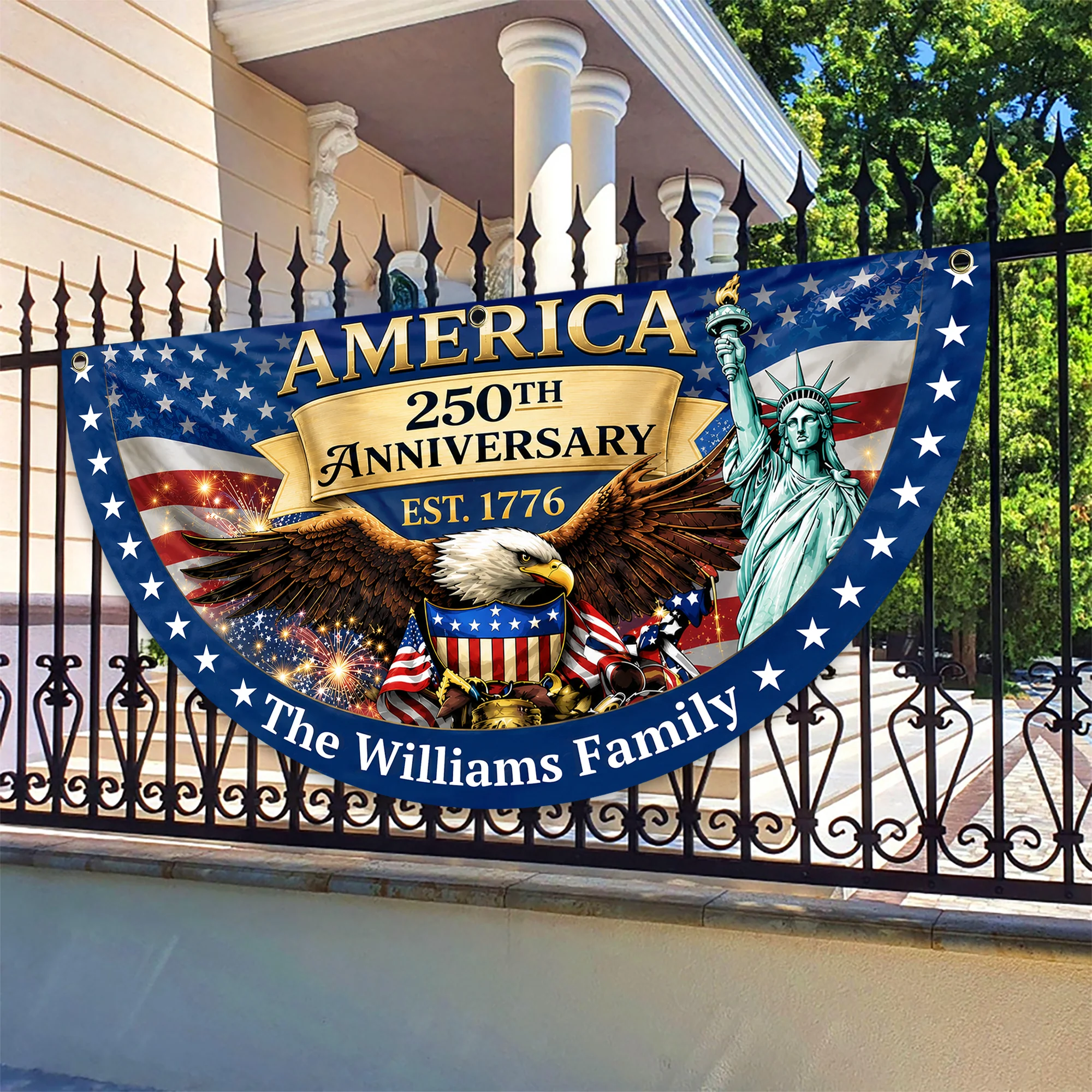 Custom Family Name USA 250th Anniversary Eagle Non-Pleated Fan Flag LM32 669171 - Image 3