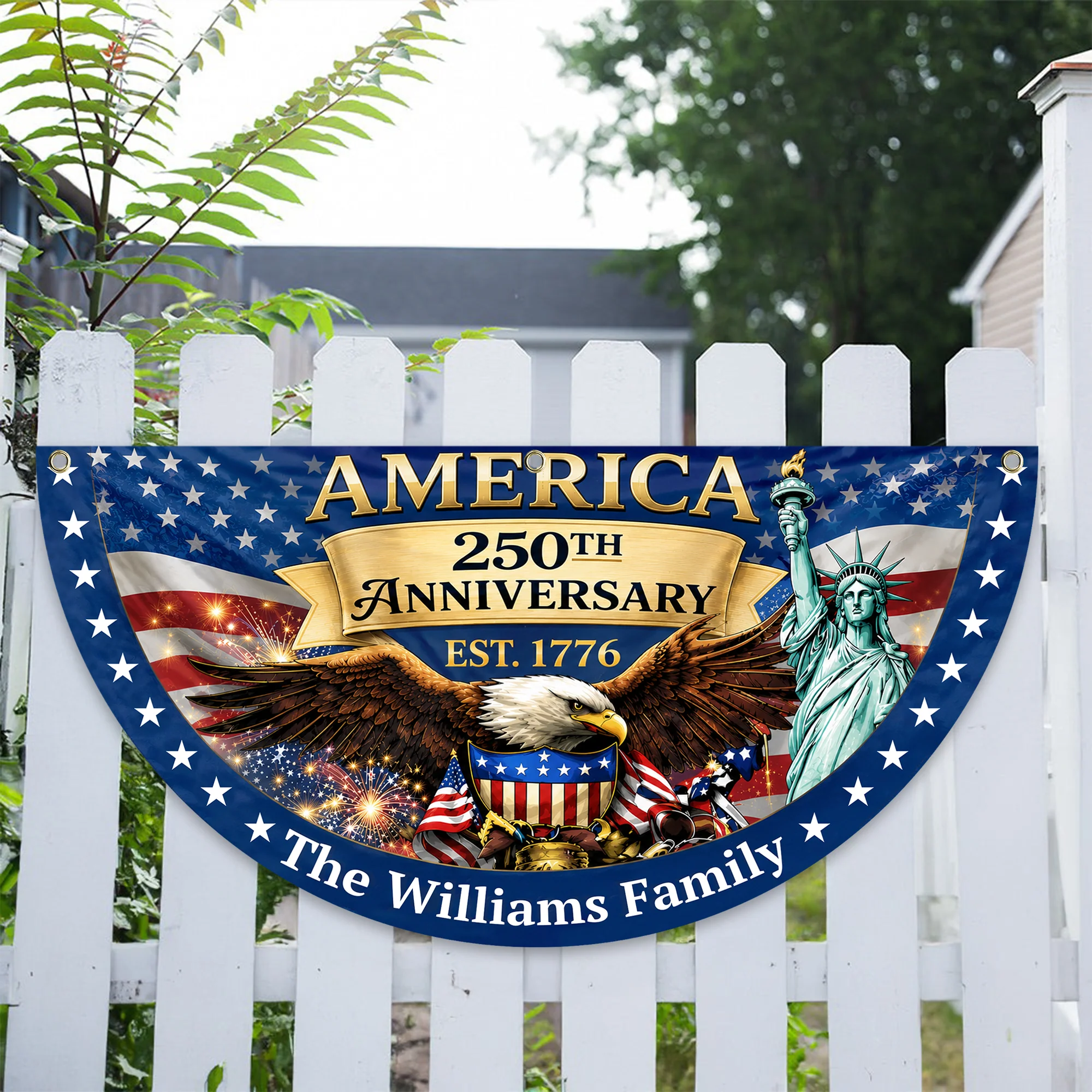 Custom Family Name USA 250th Anniversary Eagle Non-Pleated Fan Flag LM32 669171 - Image 4