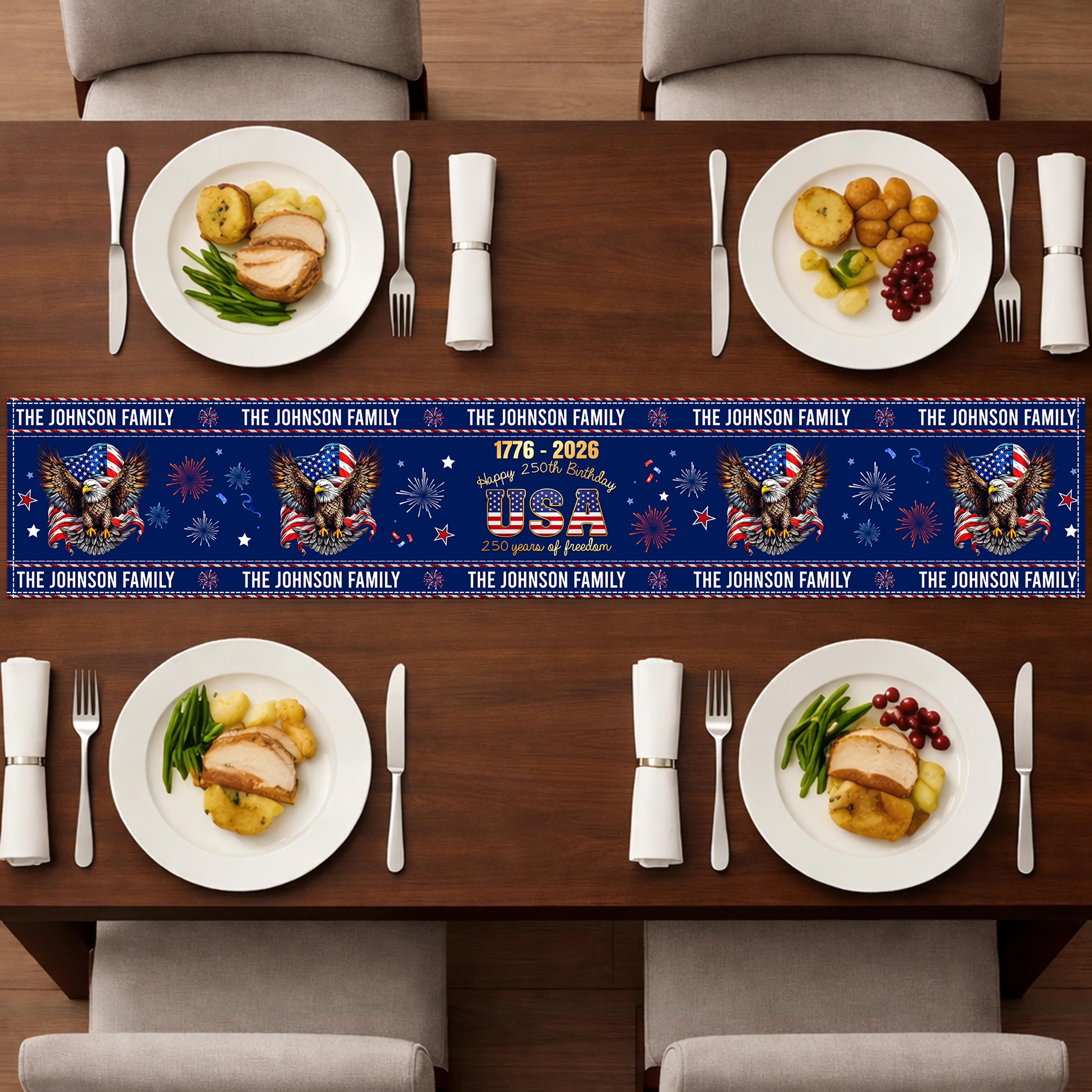 Custom Family Name USA Happy 250th Birthday 1776-2026 Eagle Table Runner TH10 169597 - Image 3