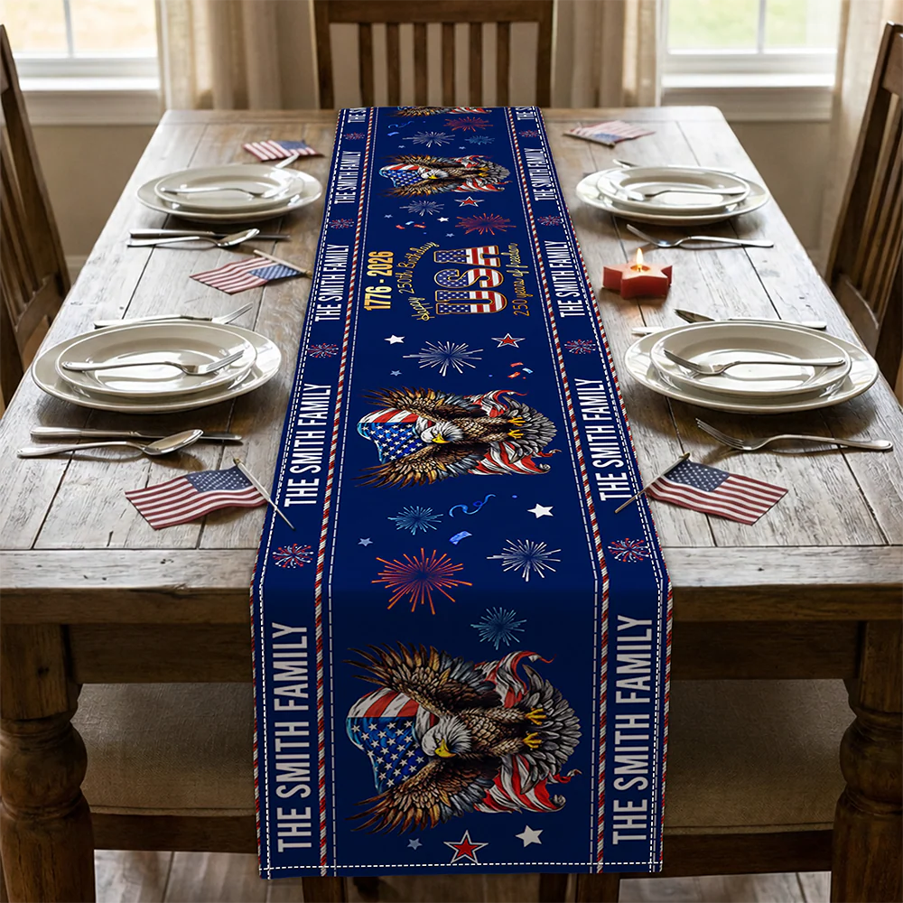 Custom Family Name USA Happy 250th Birthday 1776-2026 Eagle Table Runner TH10 169597 - Image 5