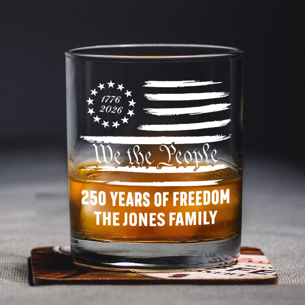 Custom Family Name We The People 250 Years of Freedom 1776-2026 America Flag Whiskey Glass LM32 669347 - Image 5