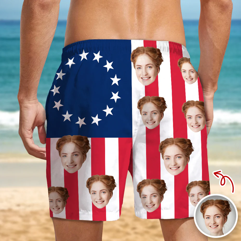 Custom Funny Face American Flag Beach Shorts - Personalized Summer Gift LM32 899873 - Image 3