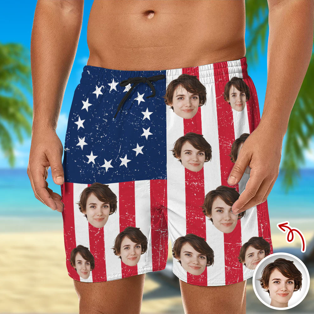 Custom Funny Face American Flag Beach Shorts - Personalized Summer Gift LM32 899873 - Image 6