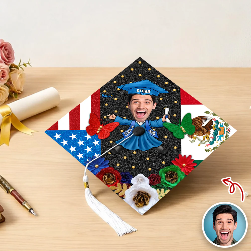 Custom Funny Face Class Of 2026 Country Flag Graduation Cap Topper TH10 169203 - Image 3
