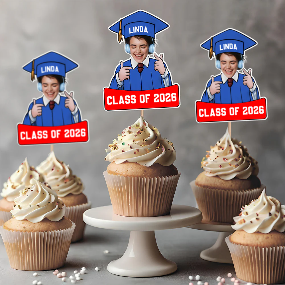 Custom Funny Face Class of 2026 Cupcake Toppers, Personalized Photo Graduation Party Favors LM32 899423 - Image 7