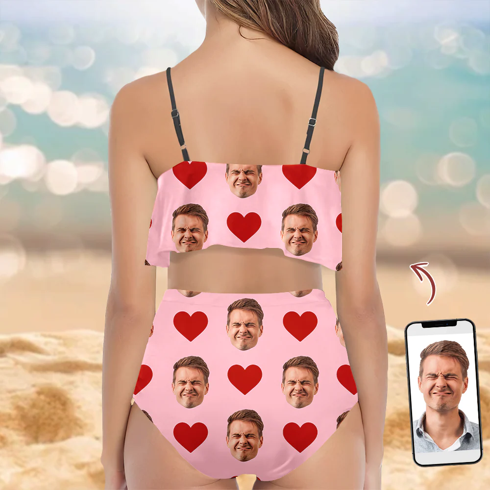 Custom Husband Face Bikini Swimsuit With Heart Pattern - Personalized Gift for Women LM32 899875 - Image 3