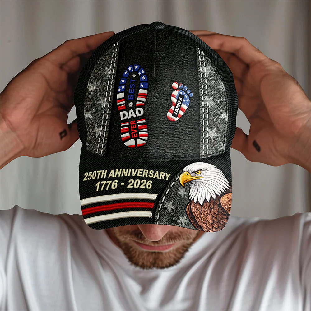 Custom Kid Name Best Dad Ever 250th Anniversary Of The USA 1776-2026 Classic Cap CH07 911018 - Image 2
