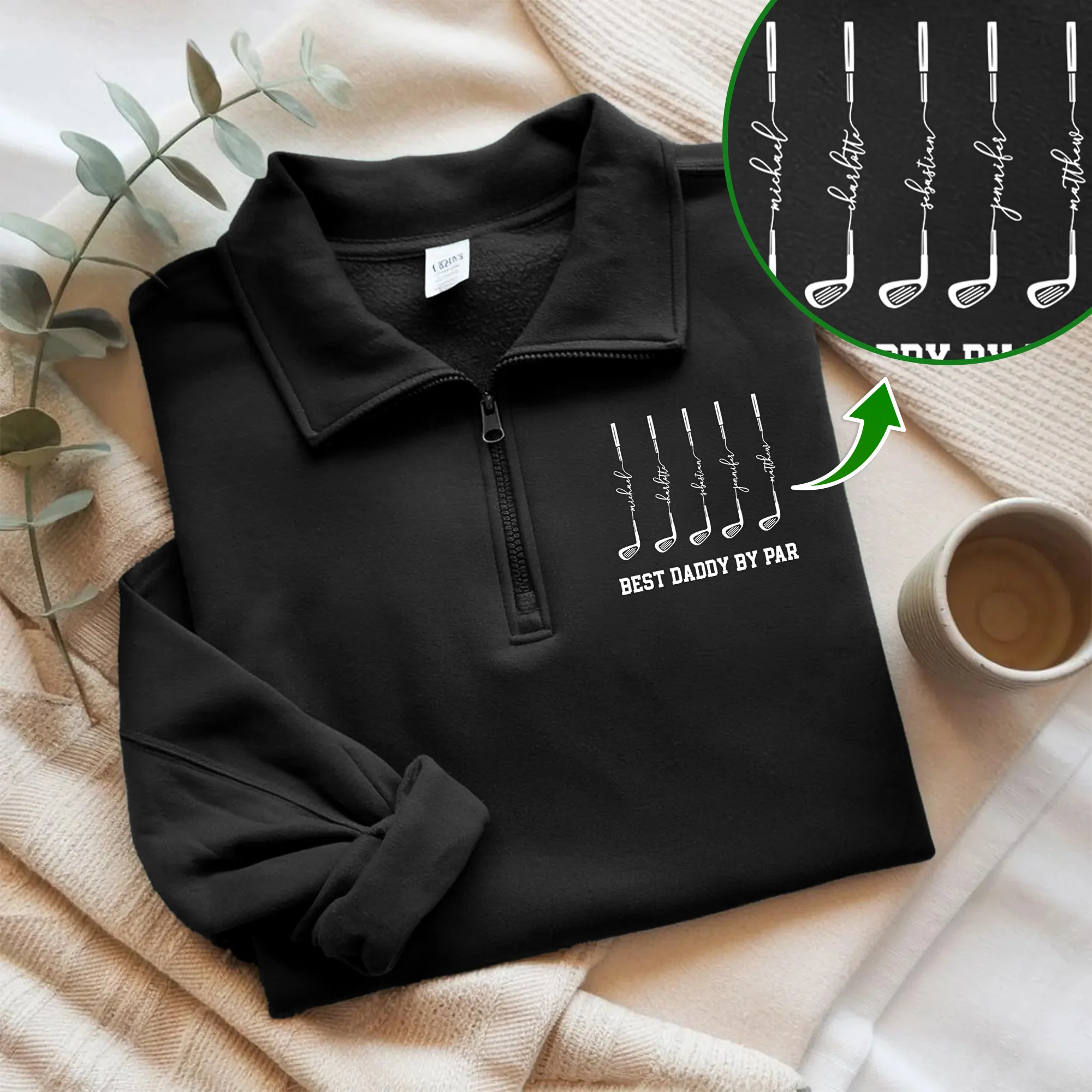 Custom Kid Names Best Dad By Par Printed Quarter Zip Sweater - Gift for Golf Dad HO82 902350 - Image 3