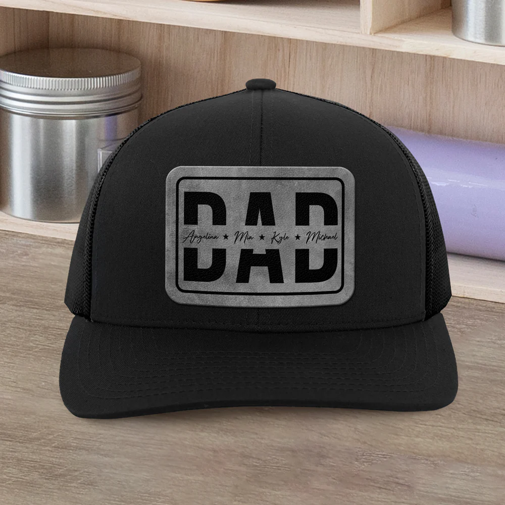 Custom Kid Names Papa Leather Patch Cap, Personalized Gift for Dad HO82 902288 - Image 3