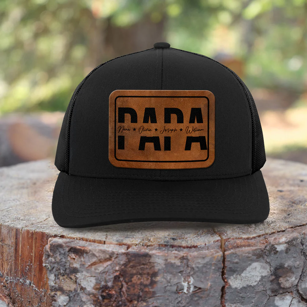 Custom Kid Names Papa Leather Patch Cap, Personalized Gift for Dad HO82 902288 - Image 5