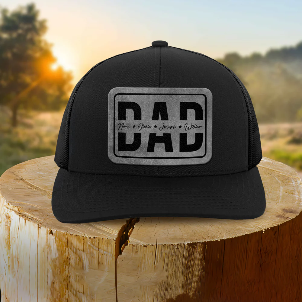Custom Kid Names Papa Leather Patch Cap, Personalized Gift for Dad HO82 902288 - Image 6