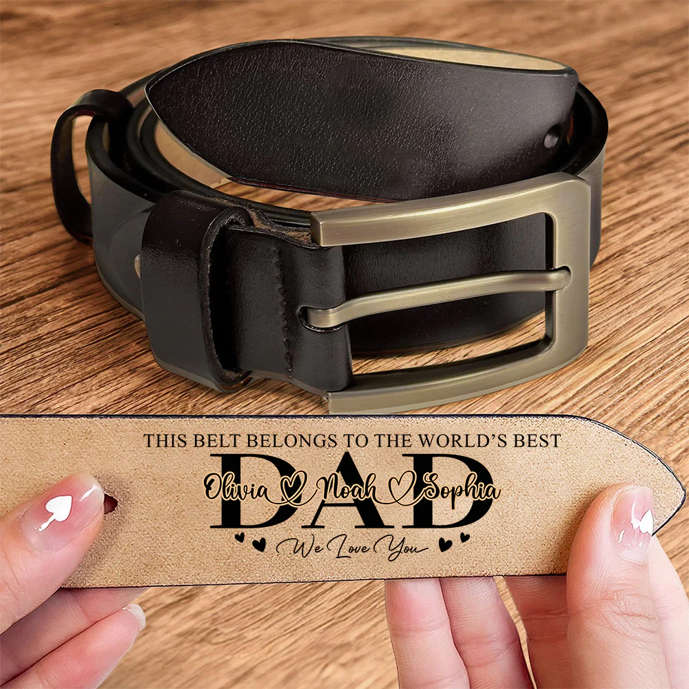 Custom Kid Names This Belt Belongs To The World’s Best Dad Leather Belt - Personalized Gift for Father LM32 899789 - Image 2