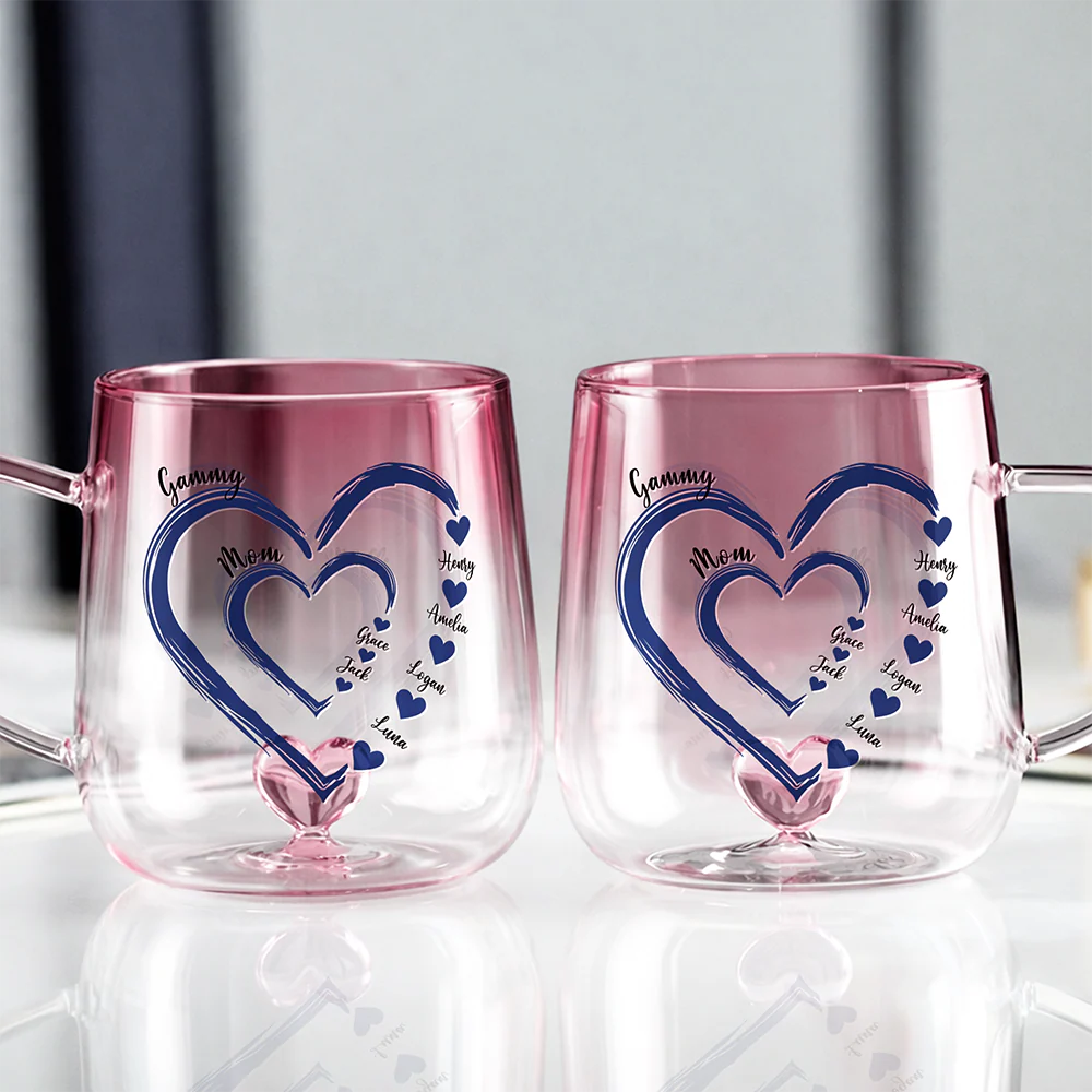 Custom Kids Name Heart Pink Gradient Glass Mug Gift For Family HO82 901798 - Image 2