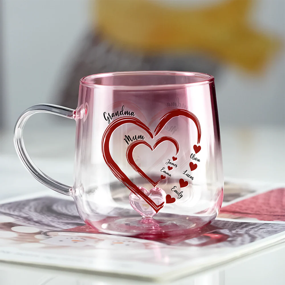 Custom Kids Name Heart Pink Gradient Glass Mug Gift For Family HO82 901798 - Image 3