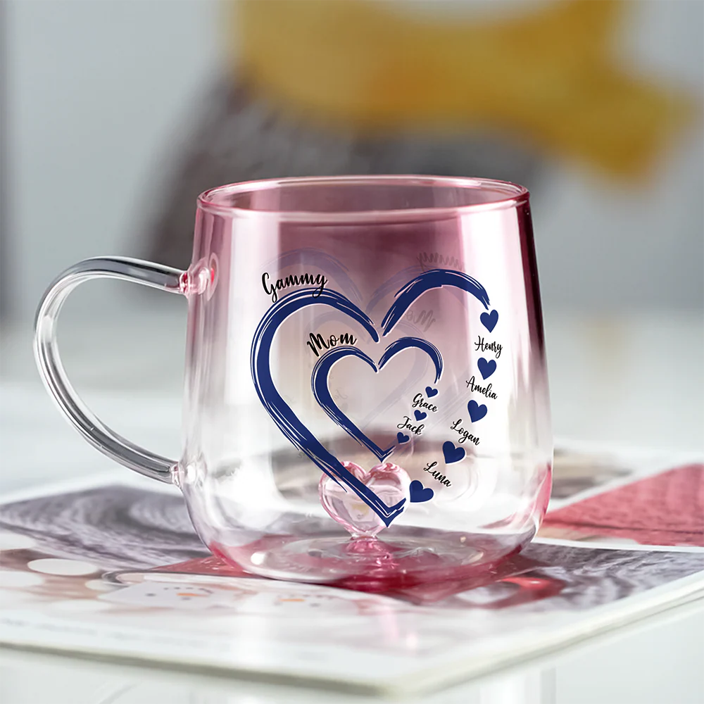 Custom Kids Name Heart Pink Gradient Glass Mug Gift For Family HO82 901798 - Image 4