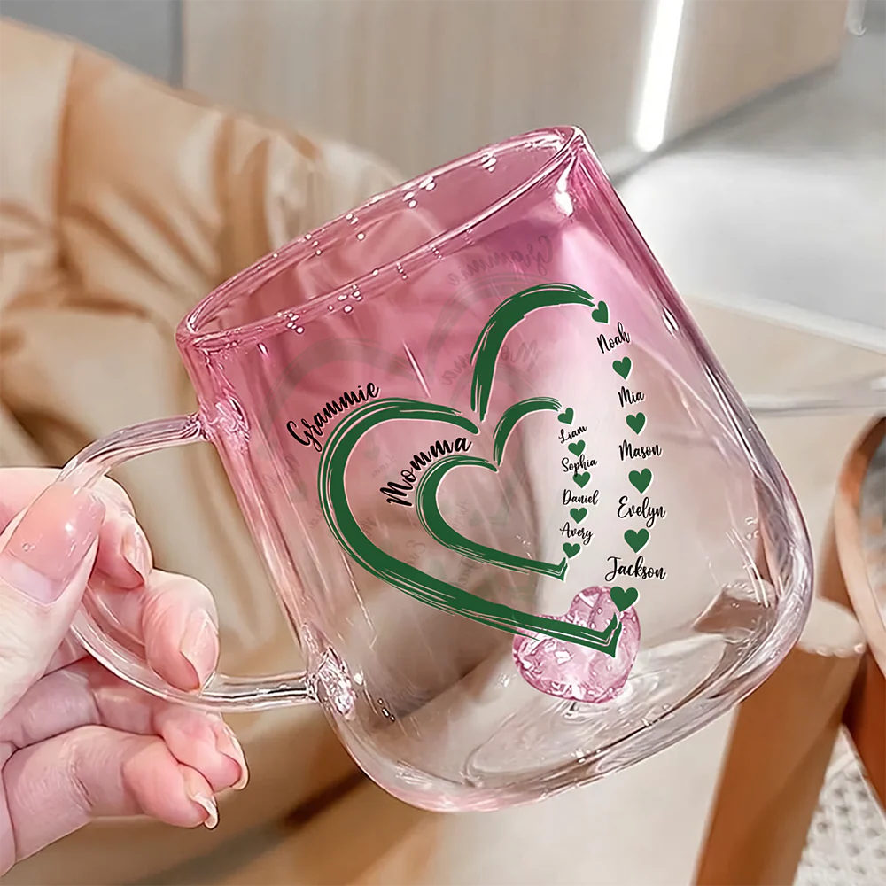 Custom Kids Name Heart Pink Gradient Glass Mug Gift For Family HO82 901798 - Image 5