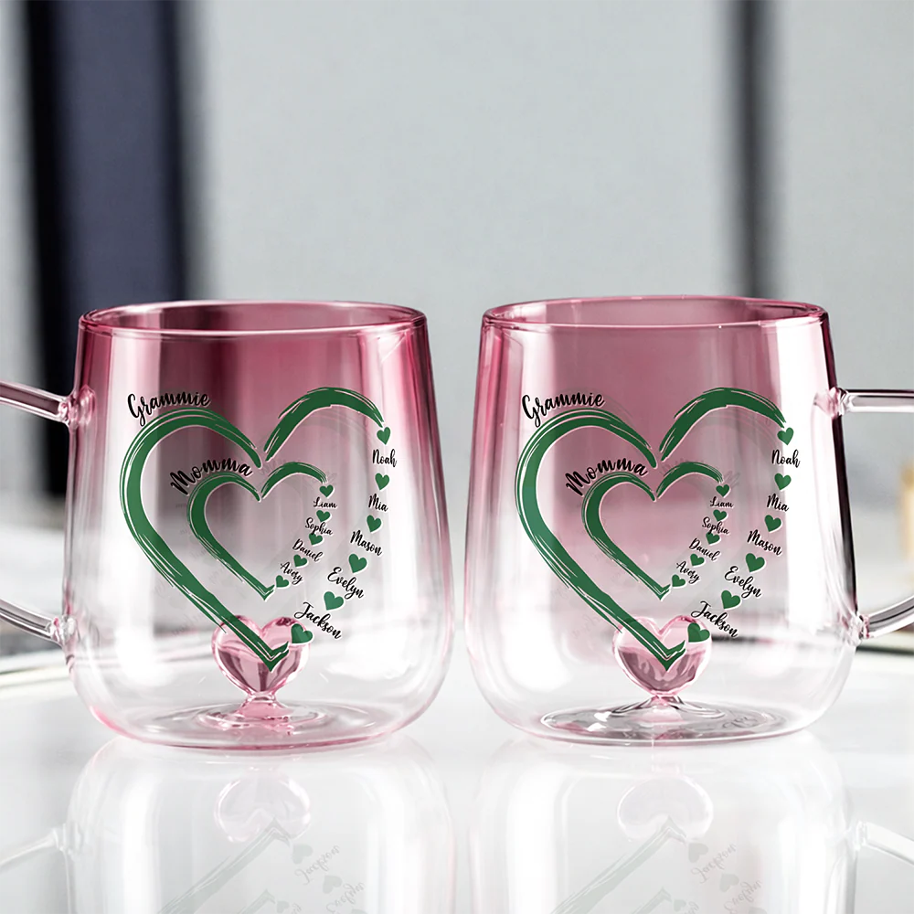 Custom Kids Name Heart Pink Gradient Glass Mug Gift For Family HO82 901798 - Image 6
