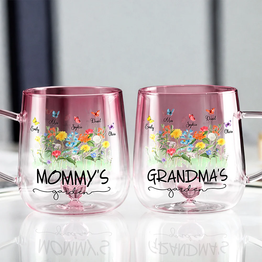 Custom Kids' Names Flower Grandma's Garden Pink Gradient Glass Mug Mother's Day Gifts HO82 901778 - Image 3
