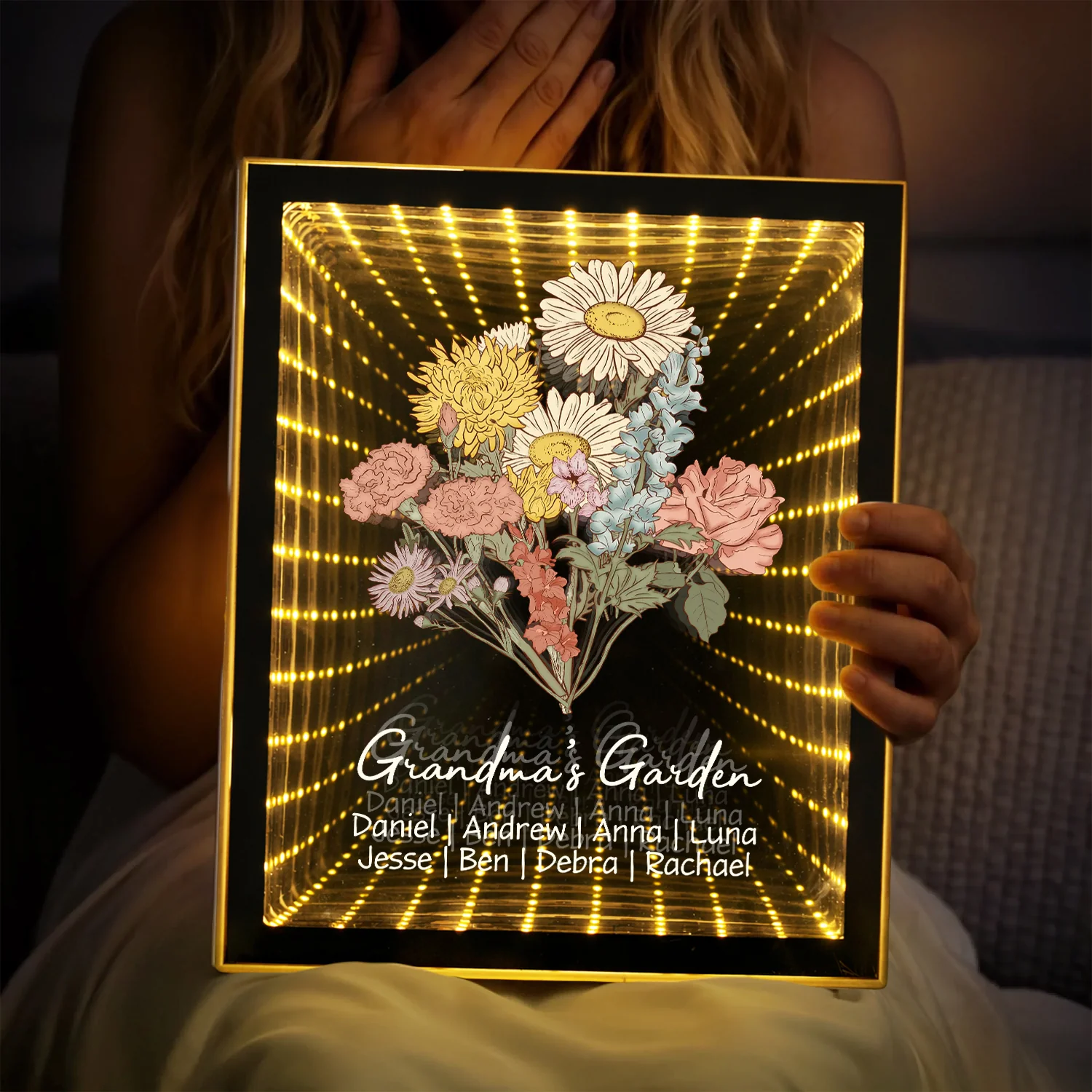 Custom Kids Names Grandma’s Garden Infinity Mirror Light Box – Personalized Family Blossoms Mother’s Day Gift HO82 901952 - Image 2