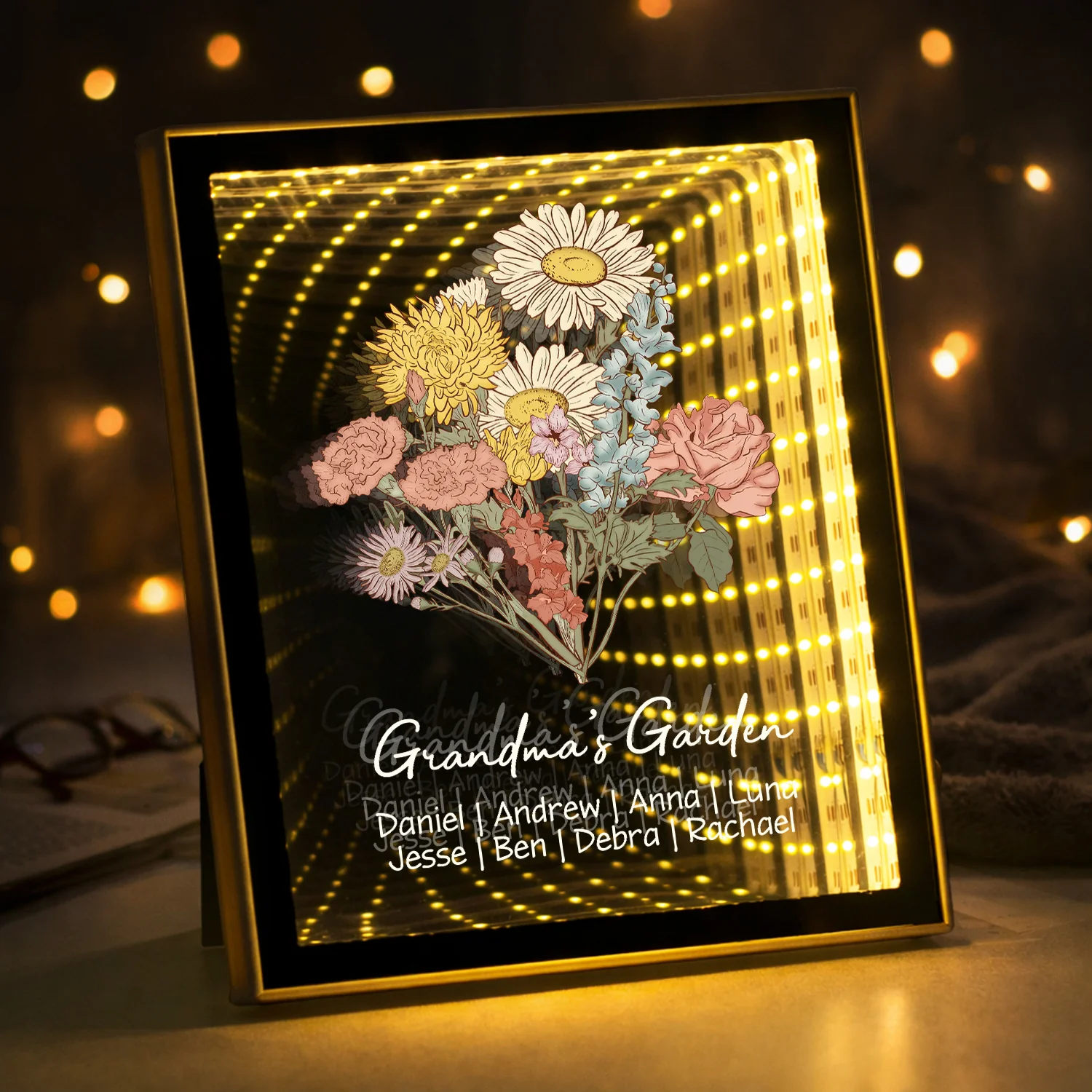 Custom Kids Names Grandma’s Garden Infinity Mirror Light Box – Personalized Family Blossoms Mother’s Day Gift HO82 901952 - Image 4