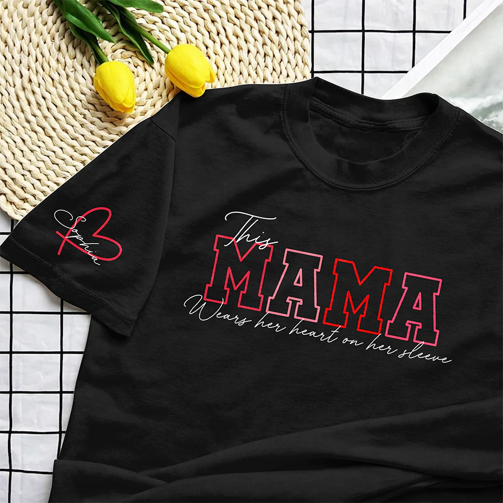 Custom Kids Names This Mama Wears Her Heart On Her Sleeve LM32 899859 - Image 2