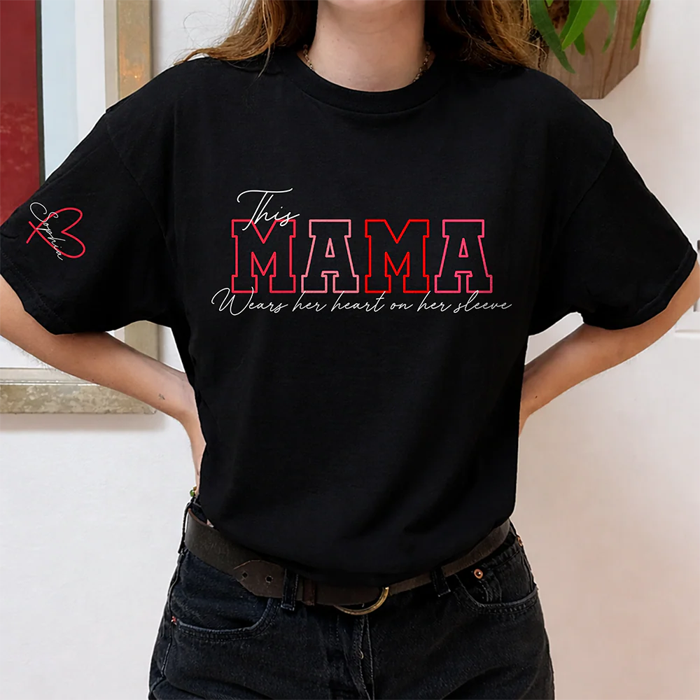Custom Kids Names This Mama Wears Her Heart On Her Sleeve LM32 899859 - Image 4