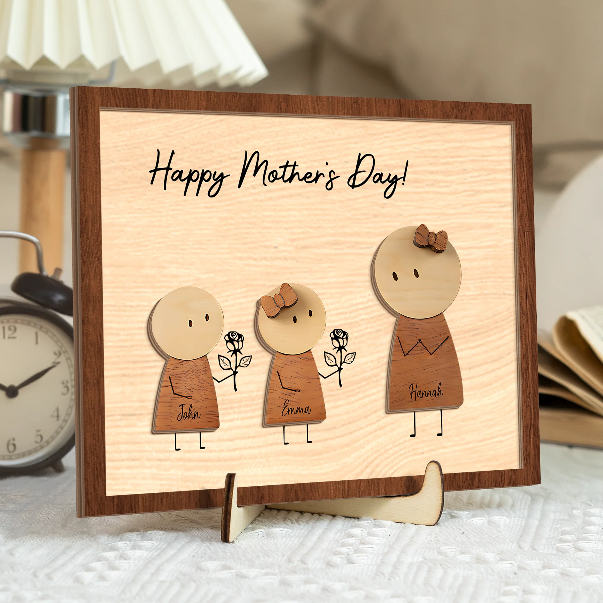 Custom Mom and Kids Names Stickman, Personalized Mother’s Day Gift for Mom 2-Layered Wooden Plaque CH07 911146 - Image 4