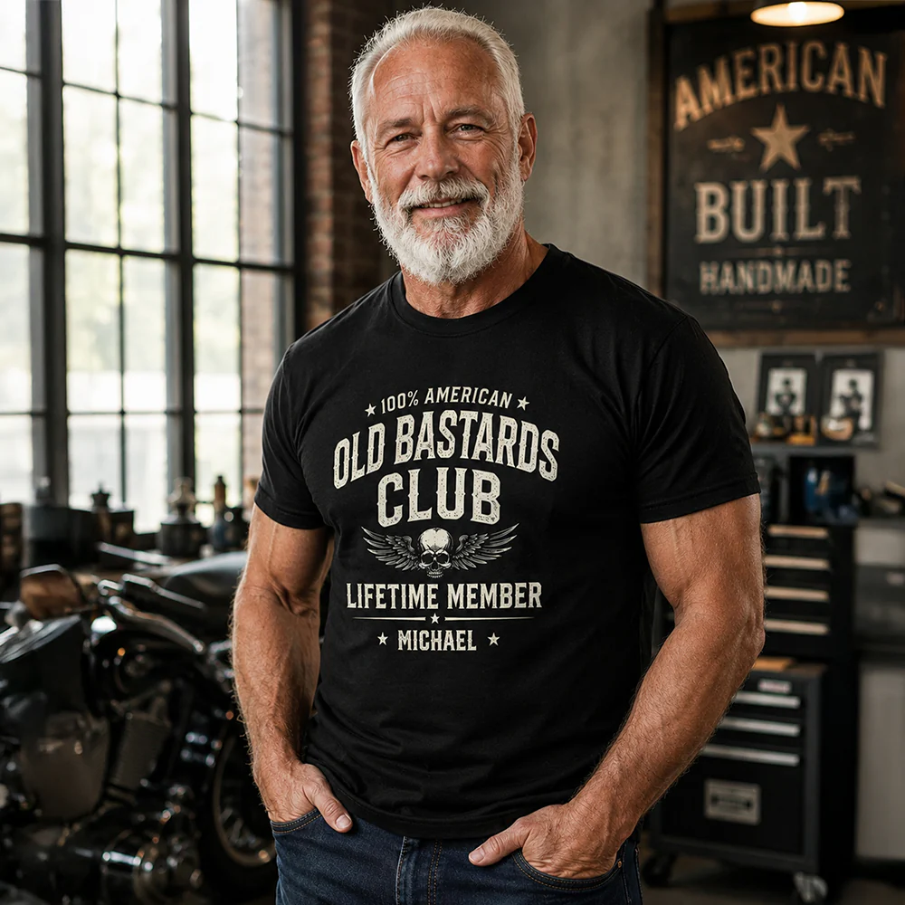 Custom Name 100% American Old Bastards Club Lifetime Member Dark Shirt - Funny Shirt For Dad, Husband HO82 902776 - Image 2