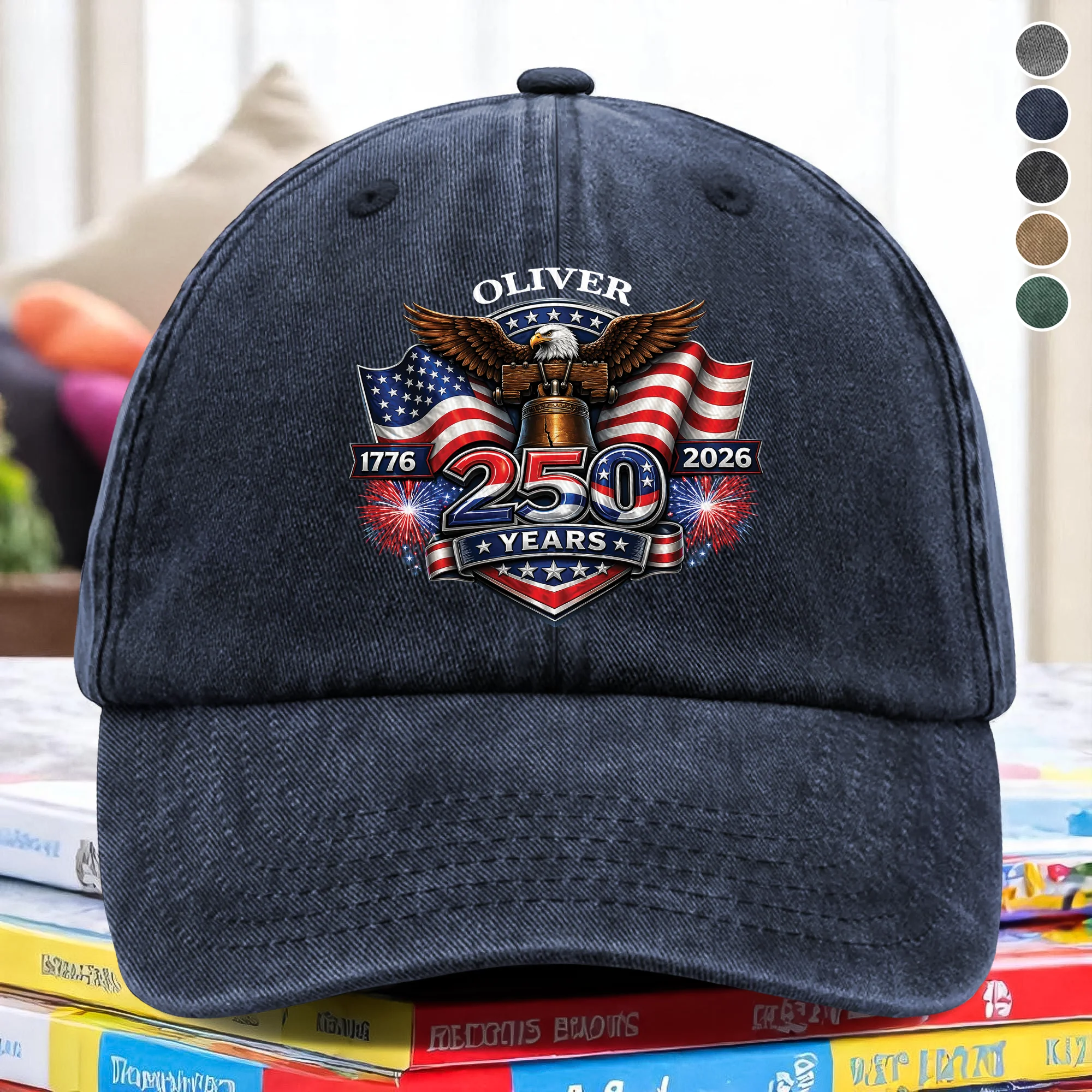 Custom Name 250 Years Of America 1776-2026 Patriotic Washed Denim Baseball Cap TH10 169639