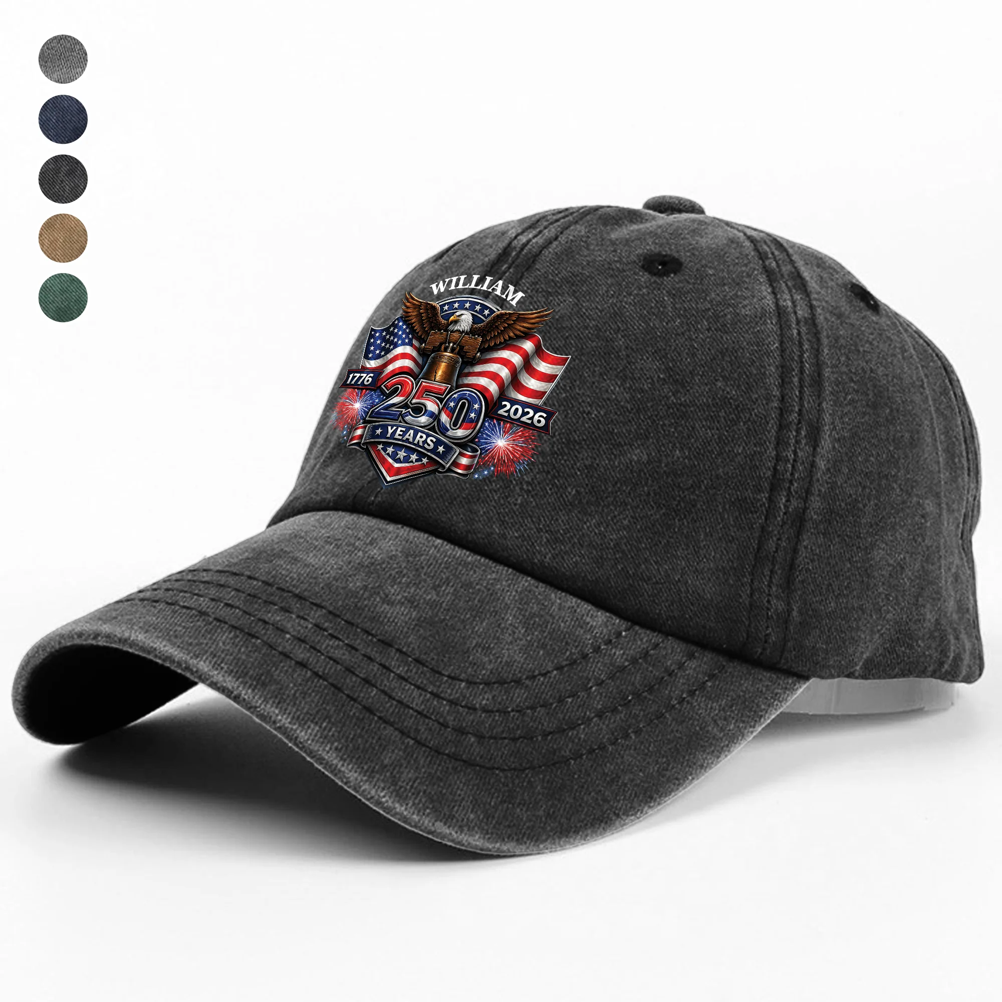 Custom Name 250 Years Of America 1776-2026 Patriotic Washed Denim Baseball Cap TH10 169639 - Image 3