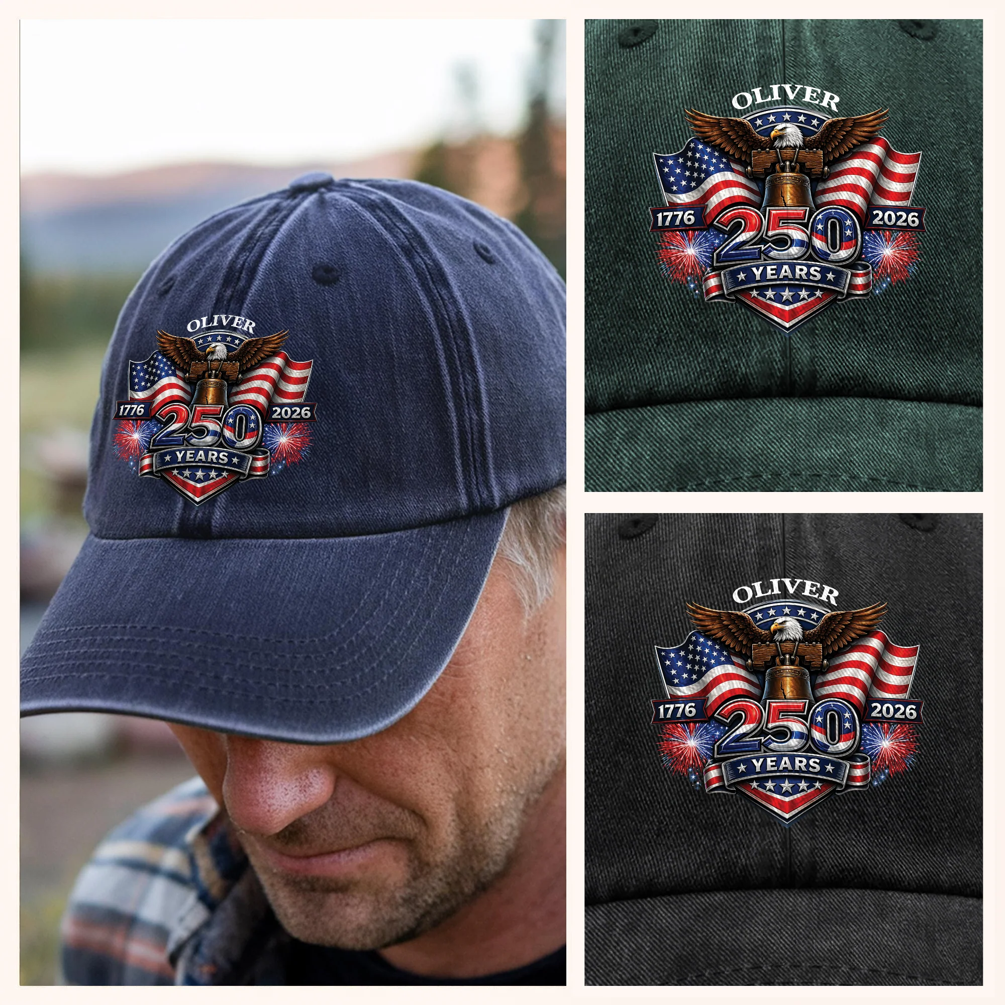 Custom Name 250 Years Of America 1776-2026 Patriotic Washed Denim Baseball Cap TH10 169639 - Image 5