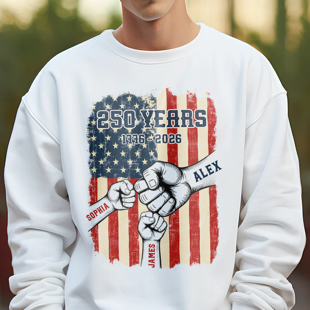Custom Name 250th Anniversary 1776–2026 American Flag White T-Shirt, Patriotic USA Shirt TH10 169209 - Image 2