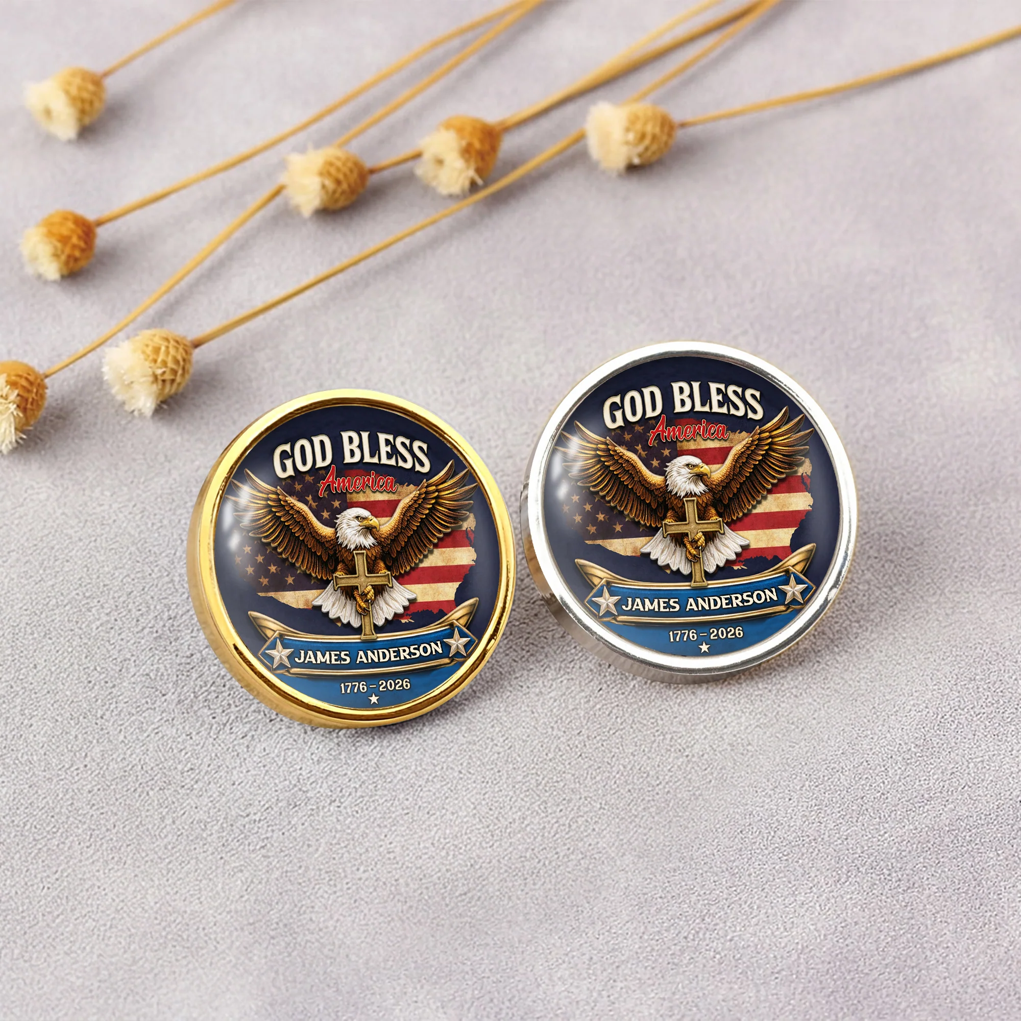 Custom Name 250th Anniversary God Bless America Christian Eagle Lapel Pin LM32 899685 - Image 3
