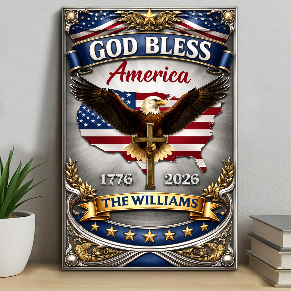 Custom Name 250th Anniversary God Bless America Eagle 1776–2026 Patriotic Metal Sign HA75 920840 - Image 3