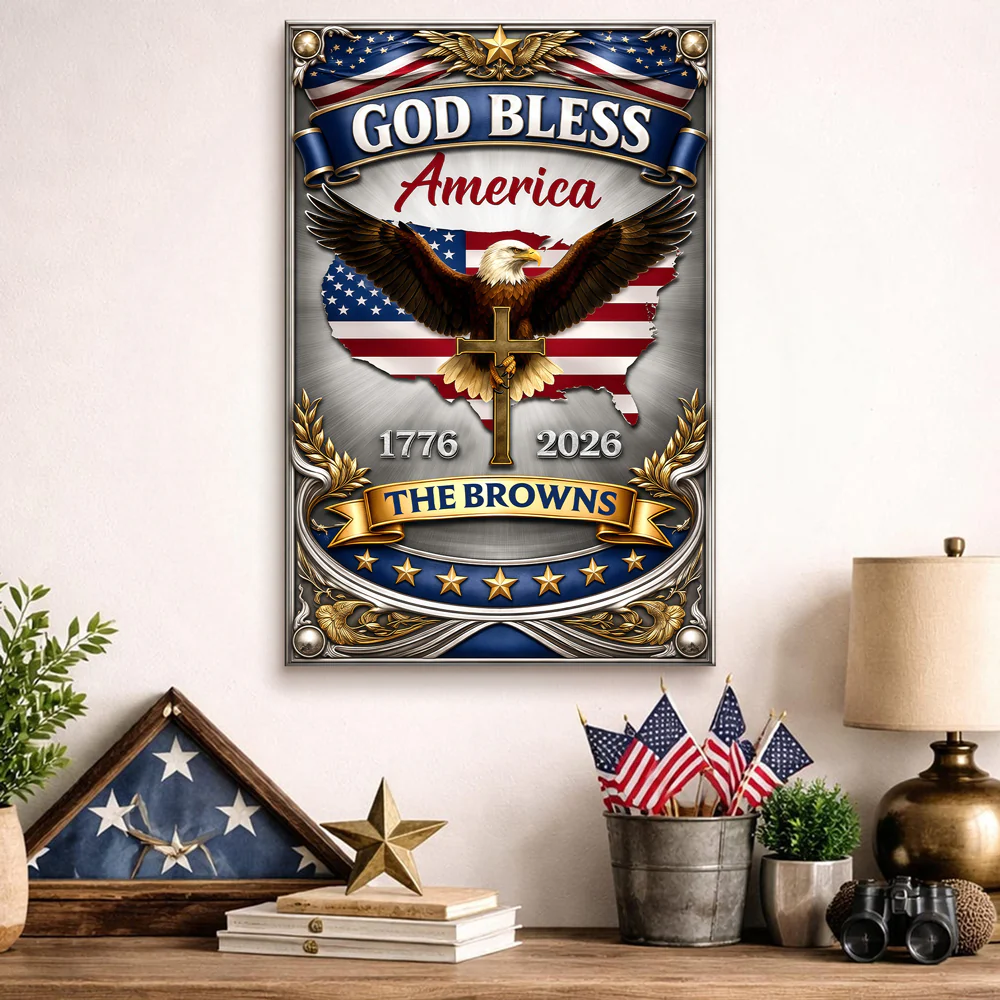 Custom Name 250th Anniversary God Bless America Eagle 1776–2026 Patriotic Metal Sign HA75 920840 - Image 4