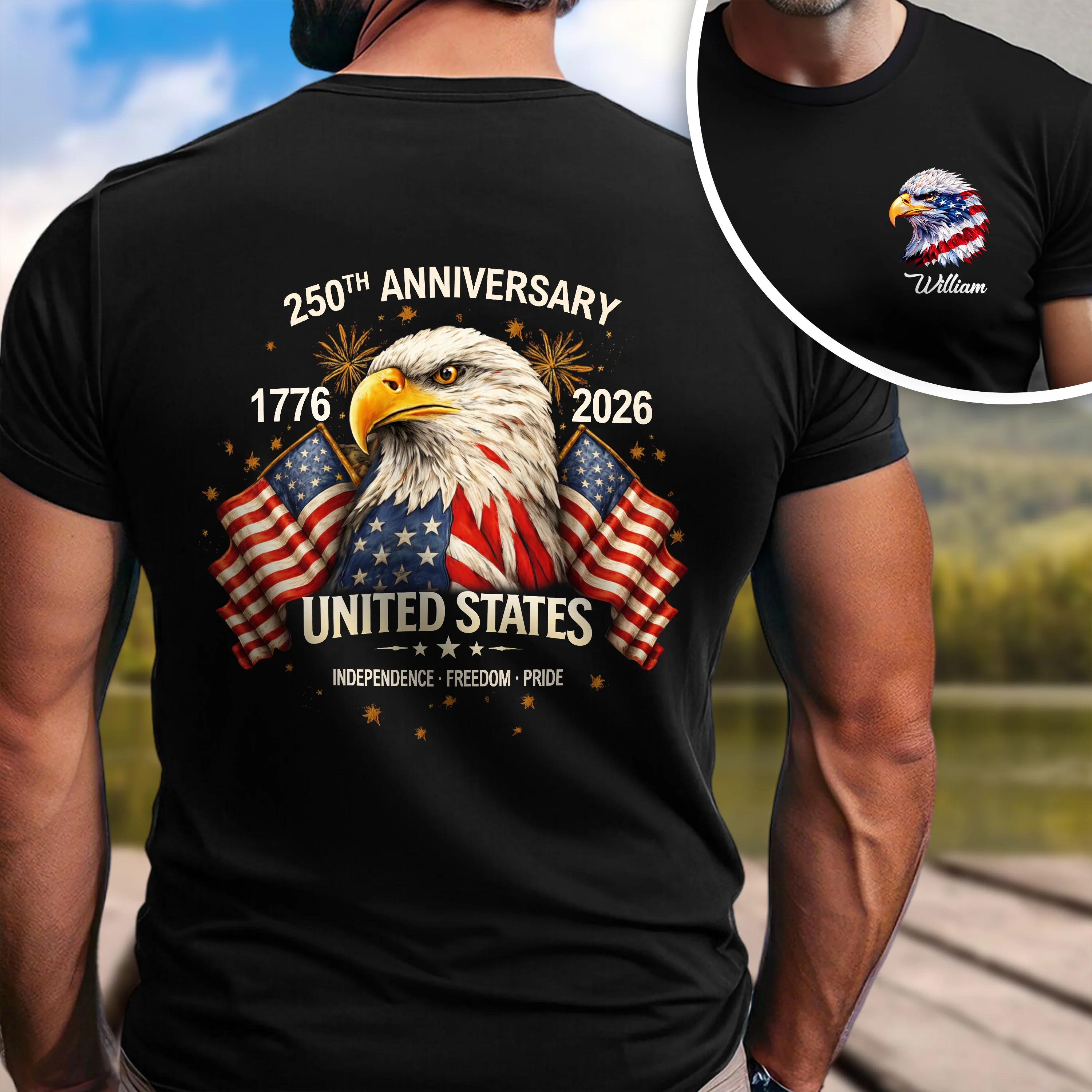 Custom Name 250th Anniversary United States 1776–2026 Eagle Back & Front Dark Shirt HO82 902106 - Image 3