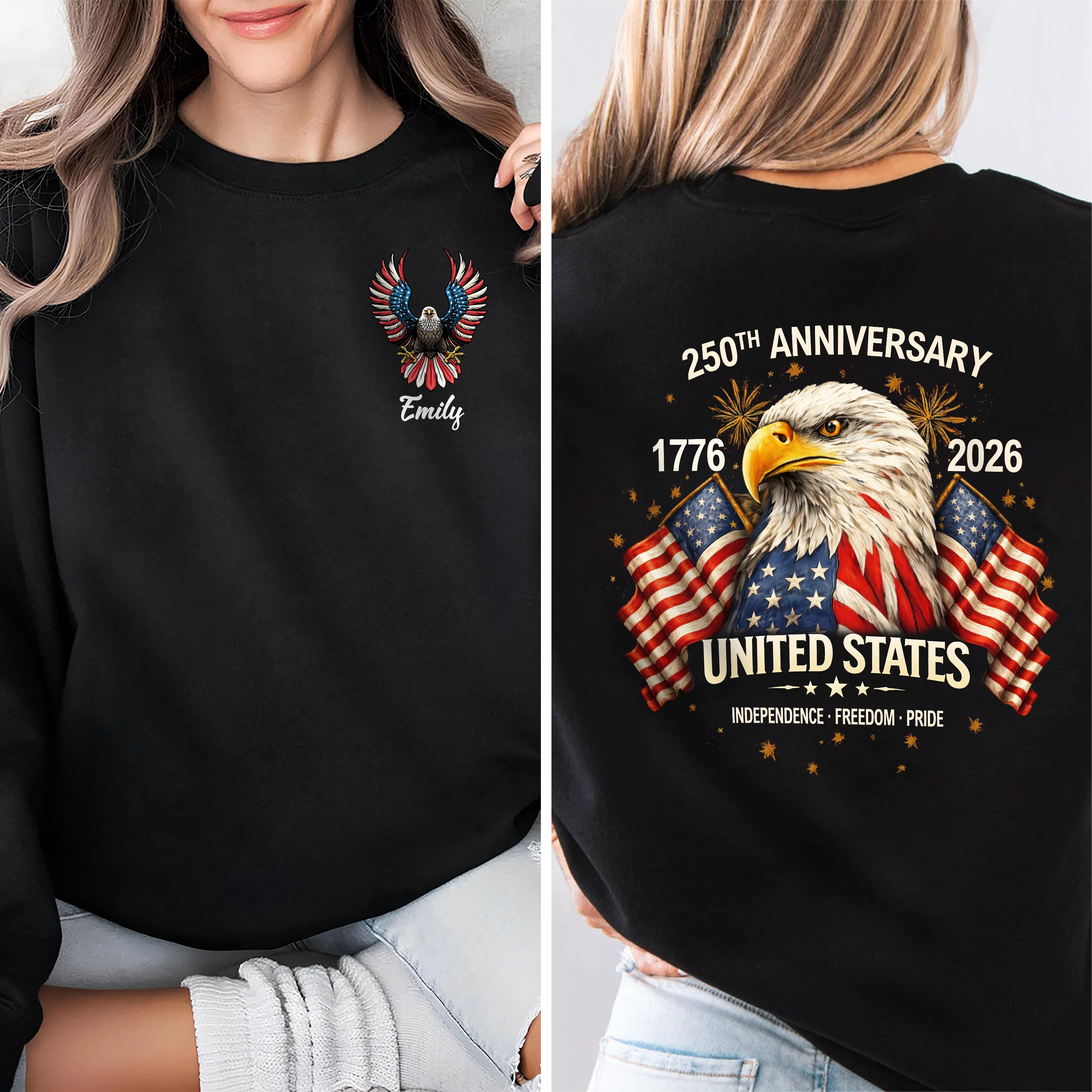 Custom Name 250th Anniversary United States 1776–2026 Eagle Back & Front Dark Shirt HO82 902106 - Image 4