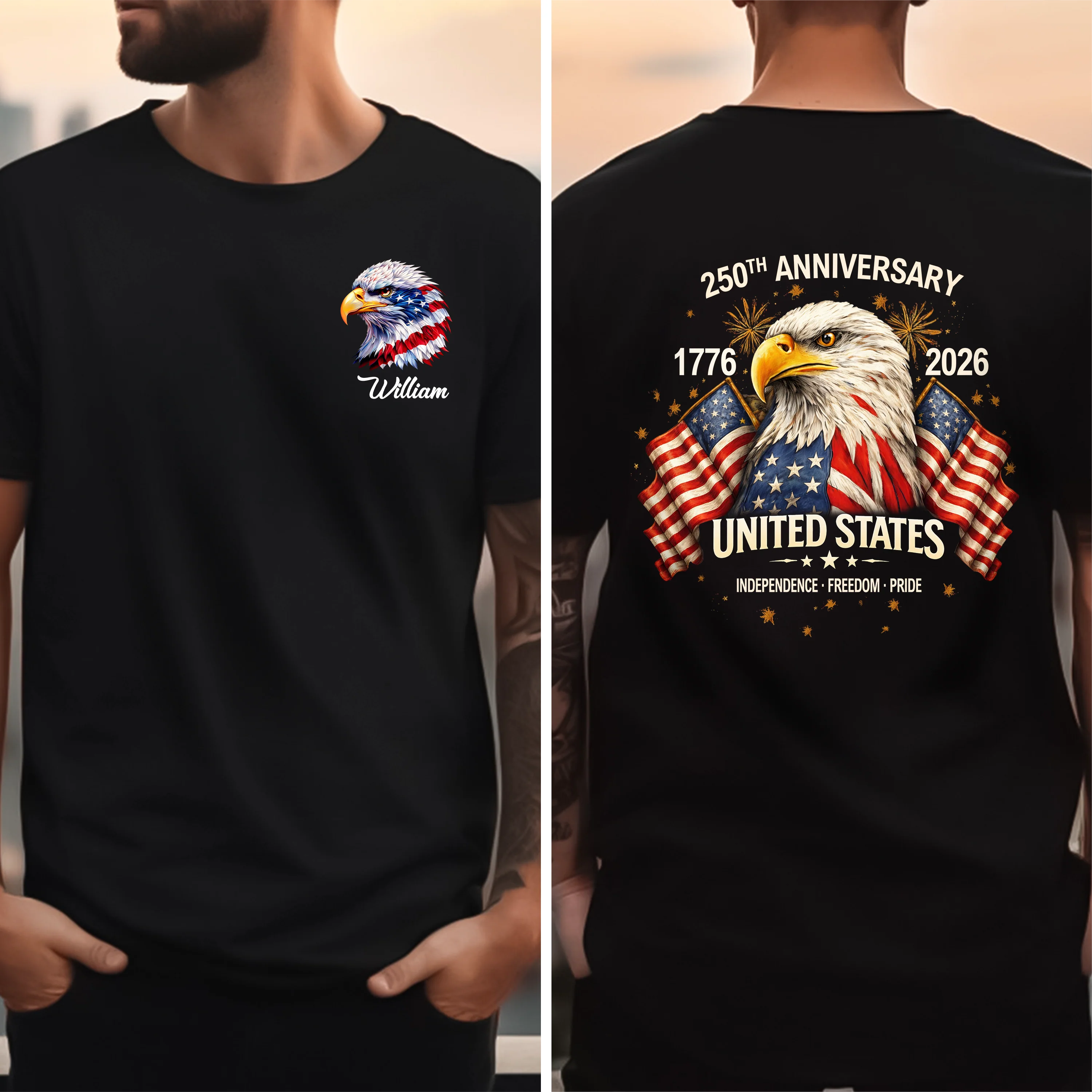 Custom Name 250th Anniversary United States 1776–2026 Eagle Back & Front Dark Shirt HO82 902106 - Image 5