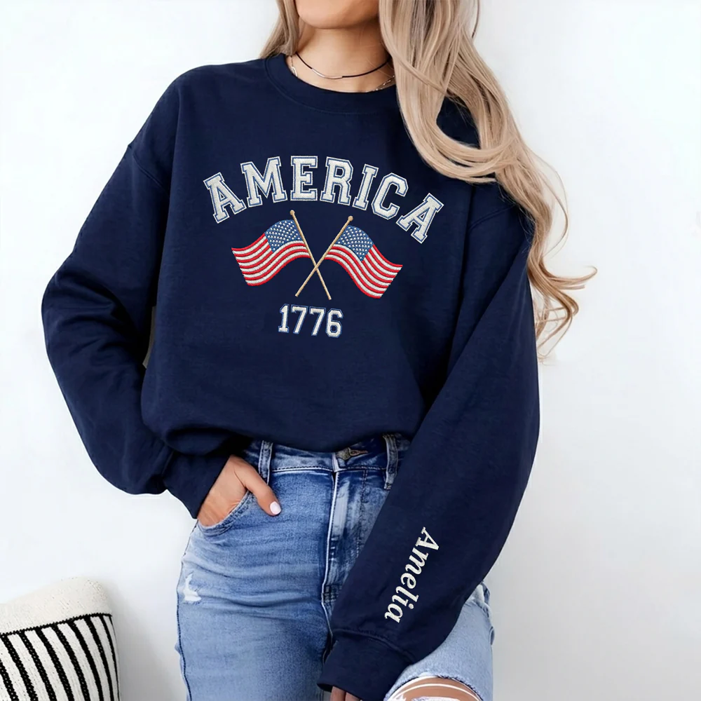 Custom Name America 1776-2026 250th Anniversary Patriotic Sleeve Embroidered Sweatshirt LM32 899495 - Image 3