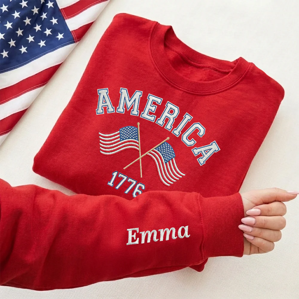 Custom Name America 1776-2026 250th Anniversary Patriotic Sleeve Embroidered Sweatshirt LM32 899495 - Image 5