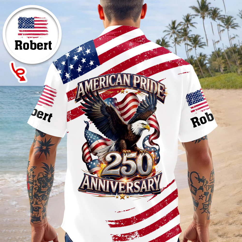 Custom Name America Pride 250th Anniversary 1776–2026 Eagle Hawaii Shirt CH07 911214 - Image 5