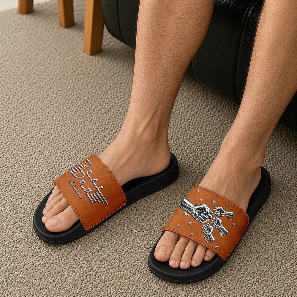 Custom Name Best Dad Ever With Fist Bumps Slide Sandals - Personalized Father’s Day Gift HO82 902700 - Image 3